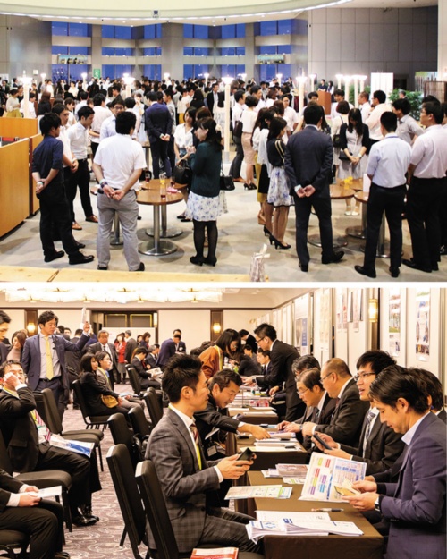 東京都など自治体との提携も広げている。その活動の一つとして婚活パーティー(上)まで実施するほか、大手企業と地元企業との商談会(下)なども開いている(写真=菊池 一郎)