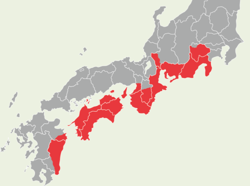 西日本の太平洋側を中心に被災する<br /><small>●内閣府が南海トラフ地震で予想する震度6以上の地域</small>