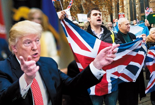 <b>世界に広がるポピュリズム。左はドナルド・トランプ米大統領、右は英国のEU離脱派</b>(写真=左：Bloomberg/Getty Images、右：Jack Taylor/Getty Images)