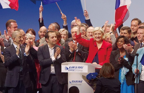 <b>反EUを掲げる国民戦線のマリーヌ・ルペン候補に注目が集まる</b>(写真=Sylvain Lefevre/Getty Images)