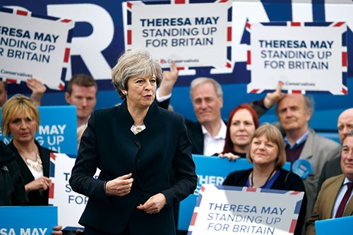 <b>「強く、安定した英国を作る」と訴える英国のテリーザ・メイ首相</b>（写真＝WPA Pool／Getty Images）