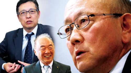 デサントの石本雅敏社長(左)はワコールの安原弘展社長(中)と旧知の仲。伊藤忠の岡藤正広会長(右)の出方に注目が集まる(写真=左、中:朝日新聞社、右:ロイター/アフロ)
