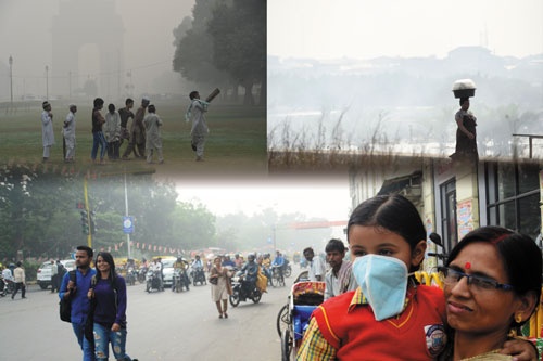 <b>大気汚染が深刻なインド（下、左上）。WHOのPM2.5の濃度を基にしたランキングでも多くの都市が上位に入っている。経済の発展とともにナイジェリア（右上）などアフリカの各都市も大気汚染が指摘されるようになってきた</b>（写真＝左上：Hindustan Times/Getty Images、 右上：AFP＝時事、下：Barcroft Media/Getty Images）
