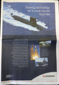 <b>現地大手紙に広告を掲載するなど、三菱重工は豪州の潜水艦を受注すべく積極的に活動した</b>（写真＝時事）