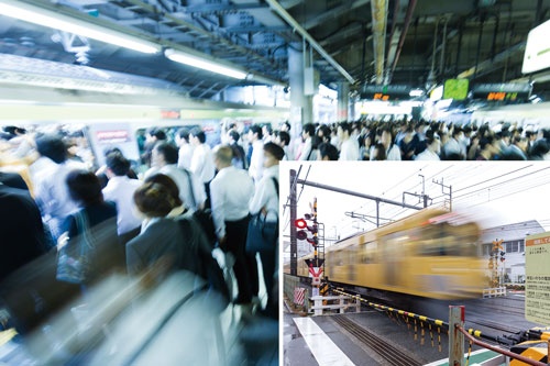 <span class="fontBold">通勤ラッシュと鉄道事故が重なると、多くの乗客に影響が出る（写真はイメージ）</span>（写真＝左：ooyoo/Getty Images、右：菅野 勝男）