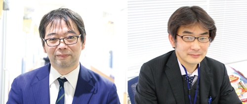 <span class="fontBold">教育情報センター本部長の広野雅明氏（左）と東京校の校舎責任者である岡本茂雄室長は、ともに講師として生徒を教え続けている</span>（写真=2点：栗原 克己）