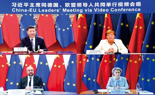 <span class="fontBold">EUの首脳と中国の習近平国家主席は9月、テレビ会談を開いた</span>（写真=新華社/アフロ）
