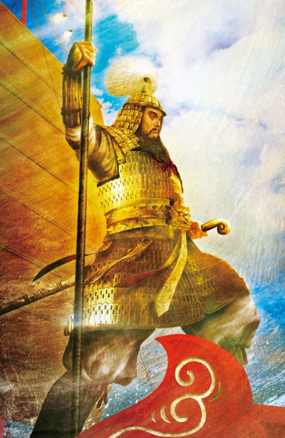 <span class="fontBold">飛鳥時代の将軍、阿倍比羅夫(生没年不詳)は東北さらに北海道に及ぶ地域に攻め入り、蝦夷を攻略した。その勇壮な戦いの姿は、青森のねぶた絵にも描かれる。さらに唐や新羅との戦いなど、日本海を舞台に武勇で名を残す</span>(イラスト=正子公也)