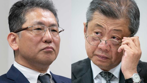 <span class="fontBold">潮田氏(右)は瀬戸氏(左)に業績悪化の責任を押し付けようとした</span>(写真=2点:的野 弘路)