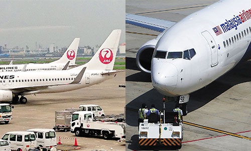 <span class="fontBold">マレーシア航空（写真右）は2014年の墜落事故を機に経営危機に陥った。日本航空がスポンサーの有力候補だが、ディールの見通しが立たない</span>（写真=右：ロイター=共同）