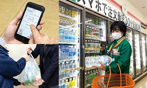 <span class="fontBold">スマホから注文すると店員が商品をピックアップ。30分ほどで飲料や弁当などが届くネットコンビニ</span>(写真=3点:吉田 サトル)