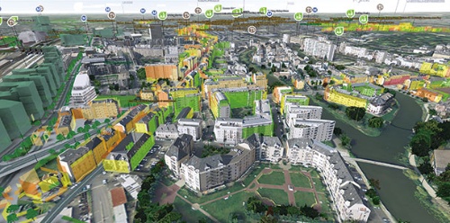 フランス・レンヌの都市づくりに使われるダッソー・システムズの3Dモデル。都市計画を自在にシミュレーションできる