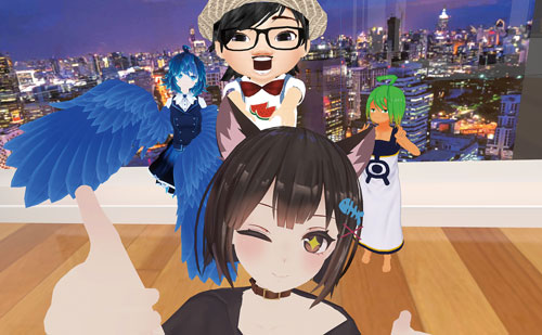 手前は「Yuri（ゆり）826」､後列は左から「mystia（みすてぃあ）777」「tanabe」「リーチャ隊長」の仲良しメンバーだ