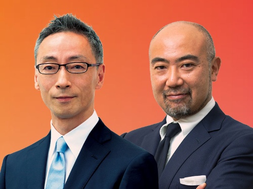 丸井グループの青井浩社長（左）と一橋ビジネススクールの楠木建教授