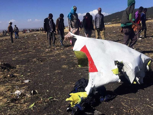 3月10日、エチオピア航空302便がアディスアベバの国際空港から離陸し、同空港の南東のビショフツ近郊で墜落した(写真：共同通信)