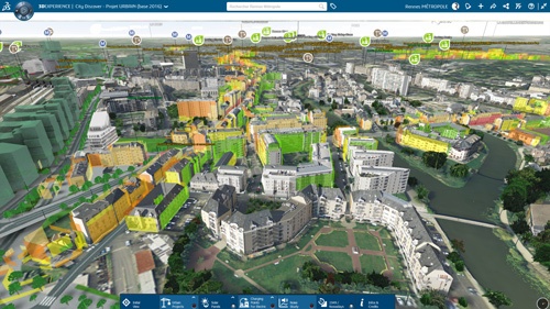 仏レンヌの街づくりに使われるダッソー・システムズの3Dモデル。都市計画を自在にシミュレーションできる
