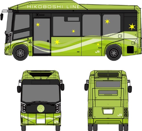 23年夏に運行を始める「BRTひこぼしライン」の小型電気バス。JR九州の若手社員がデザインした