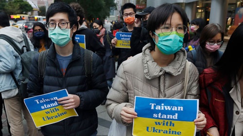 ロシアのウクライナ侵攻に反対する運動が台湾でも起きている（写真：AP／アフロ）