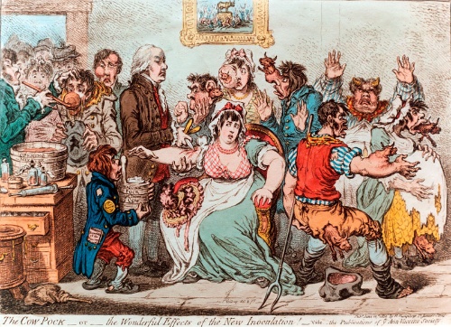 ジェームズ・ギルレイ『牛痘接種のすばらしい効果』The Cow-Pock-or-the Wonderful Effects of the New Inoculation!(1802)（写真：akg-images／アフロ）