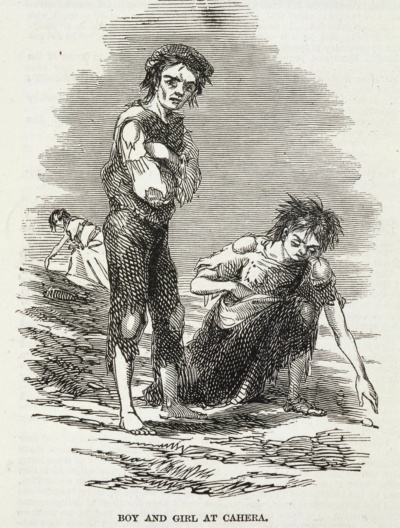 ジェームズ・マホニー『カヘラの男の子と女の子』Famine en IRLANDE, Deux enfants cherchant des pommes de terre oubliees dans les champs（1847）（写真提供：ALBUM／アフロ）