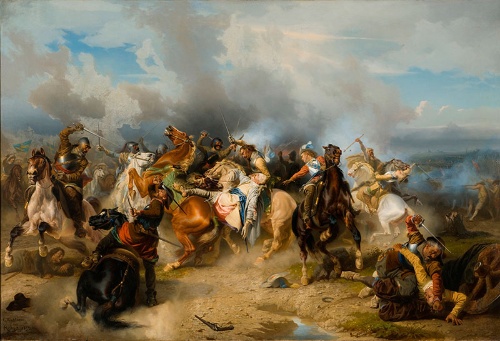 ヨハン・ヴィルヘルム・カール・ウォールボム『リュッツェンの戦い』 Death of King Gustav II Adolf of Sweden at the Battle of Lutzen,（1855）（提供：akg-images/アフロ）
