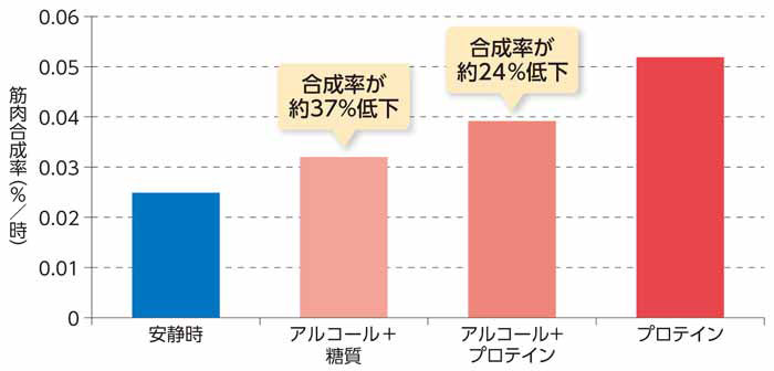 筋トレ後のアルコール摂取と筋たんぱくの合成率