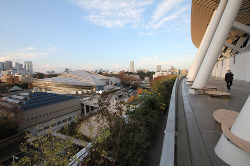 「空の杜」の西側からは、東京体育館がよく見える。東京体育館も五輪会場の1つ（写真：宮沢 洋）