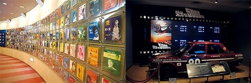 <b>左：多くのレコードは石原裕次郎氏の歌手としての功績を物語る<br />右：映画やドラマで使われた衣装や道具類は全て本物</b>