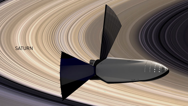 太陽電池パドルを拡げて、土星の環を望む。（画像：スペースX）