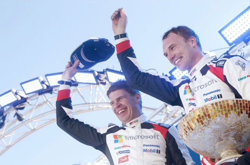 ラリー・スウェーデンで優勝したヤリ=マッティ・ラトバラ（右）／ミーカ・アンティラ組（写真：TOYOTA GAZOO Racing）