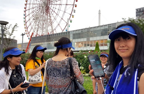 16日、イングレスのイベントに参加していた女性の集団。杉並・中野エリアの女性ユーザーのみでサークルを作り活動しているという