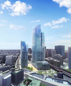 三菱地所が計画する「常盤橋街区再開発プロジェクト」のB棟（写真中央）。日本で最も高い390メートルになる見通し。シン・ゴジラにも登場したが、竣工は2027年度のはず