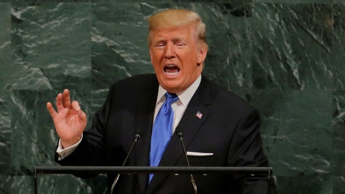 第72回国連総会でトランプ米大統領が初演説。北朝鮮に核放棄を厳しく迫った（写真：ロイター/アフロ）