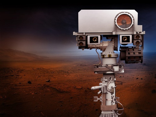 マーズ2020のマストのトップに取り付けられる高解像度カメラの想像図。(Image: NASA/JPL-Caltech)