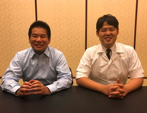 野菜の扱いで意気投合したプランツラボラトリーの湯川敦之さん(左)と醍醐の野村祐介さん(東京都港区の「醍醐」)