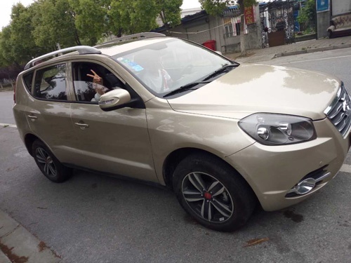 マイカーを手に入れてVサインのウェイ夫妻。中国吉利は2010年、ボルボを買収した中国の自動車メーカーとして一躍有名になった