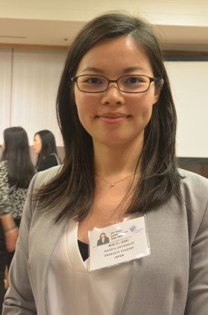 名古屋大学博士課程で研究を続ける鬼谷美紀さん(26)。フィリピンから来日した社会起業家に英語で深く鋭い質問を投げかけた