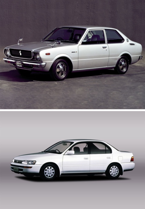 3代目カローラ「カローラ30」（上）と、7代目「カローラ」（下）（写真：トヨタ自動車）