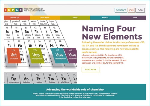 2016年6月8日、午後10半頃、国際純正・応用化学連合(IUPAC)のウェブサイトに日本が命名した「113番元素」の名「ニホニウム」が、115、117、118番元素とともに並んだ。