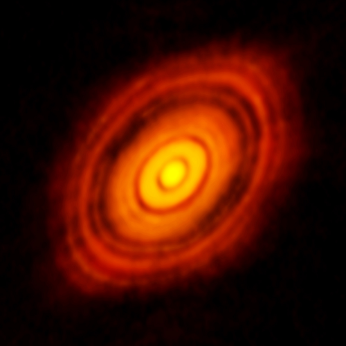 2014年11月、おうし座「HL星」で「アルマ」がとらえた原始惑星系円盤の姿。（画像・ALMA/ESO/NAOJ/NRAO）