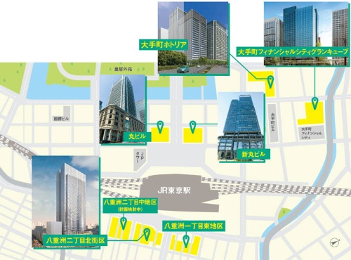 大型の再開発が進む<br />●東京駅周辺の主なビルと開発案件