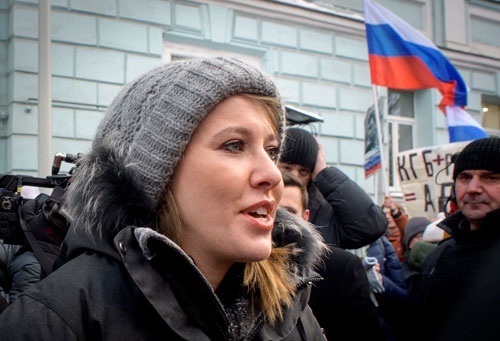 反プーチンの立場をを鮮明にして立候補したクセニア・サプチャクさん(写真:AFP/アフロ)