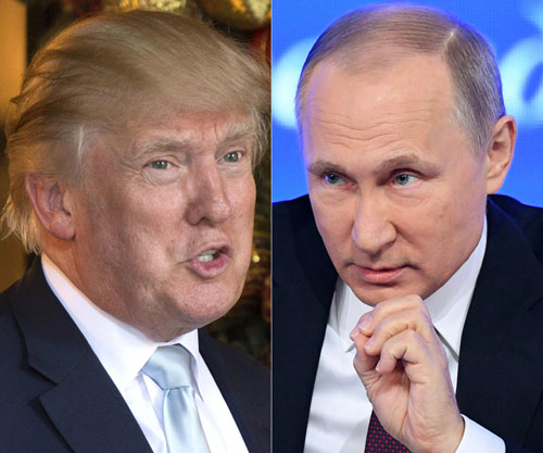 トランプ米大統領（左）への対抗意識を燃やすプーチン・ロシア大統領（右）（AFP/アフロ）