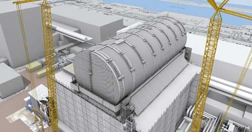 3号機原子炉建屋燃料取り出し用カバーの完成予想図(資料:鹿島)