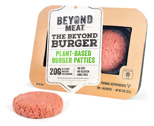 ビヨンド・ミートが販売している、植物性タンパク質で作った「植物肉」で作ったハンバーガー用のパティ「ビヨンド・バーガー」(5.99ドル)
