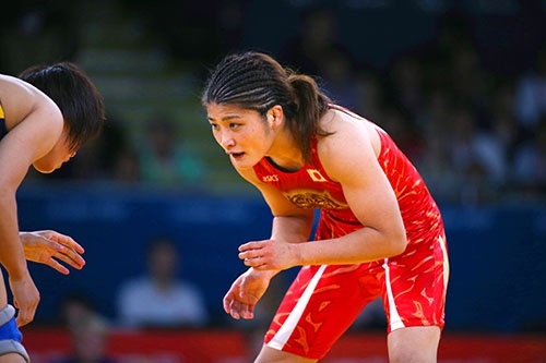 アテネ、北京、ロンドン、リオデジャネイロと五輪レスリング女子で4連覇を達成した伊調馨選手。(写真は2012年のロンドン五輪の決勝戦=青木紘二/アフロスポーツ)