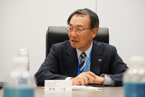 CES 2019会場で取材に応じるパナソニックの津賀一宏社長
