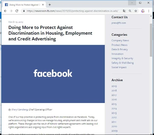 フェイスブックが出したプライバシー重視のリリース