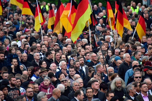 ドイツのための選択肢(AfD)などの動員で行われたデモ。イラクとシリアからの移民によるとされる殺人事件に抗議するため集まった(写真:AFP/アフロ)