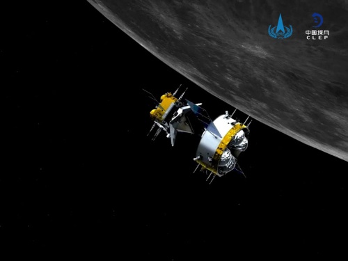 中国の月サンプルリターン探査機「嫦娥5号」（画像：中国国家航天局）。着陸機と周回機から構成される。月面からの無人サンプル採取は、旧ソ連が1976年に「ルナ24号｣で成功して以来44年ぶり。